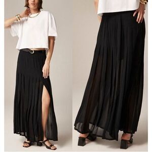 NWT J Crew Collection black pleated Maxi Skirt Lightweight Chiffon, $198 E2